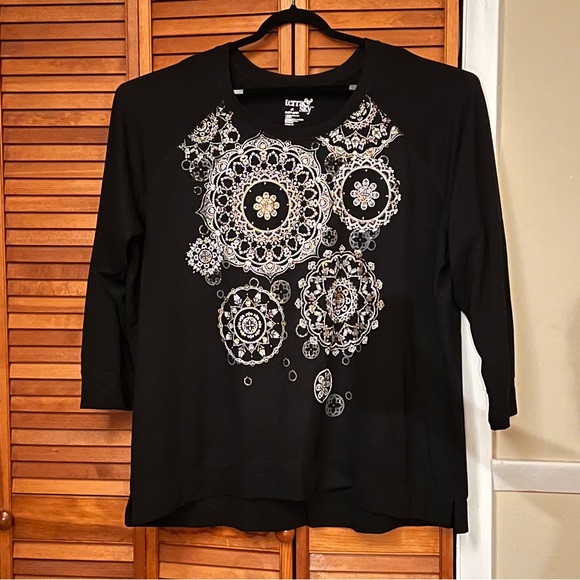 Women's Terra & Sky 3/4 Sleeve Black Graphic Print Top 4X 28/30 - Picture 3 of 4